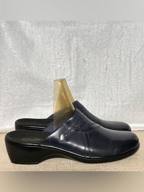 Clarks Womens Black Leather Slip On Mule Clogs Wedge Shoes SZ US 10 M